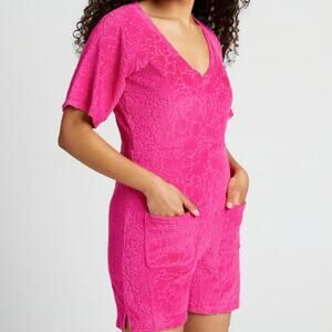 ModCloth Sweet Berry Pink Floral Velour Jumpsuit - Retro 70s Romper NWT Medium